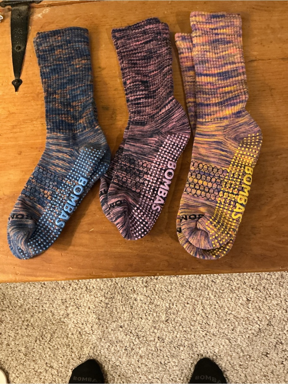 Bombas gripper socks multi-color dye pattern. Size medium. Never worn.